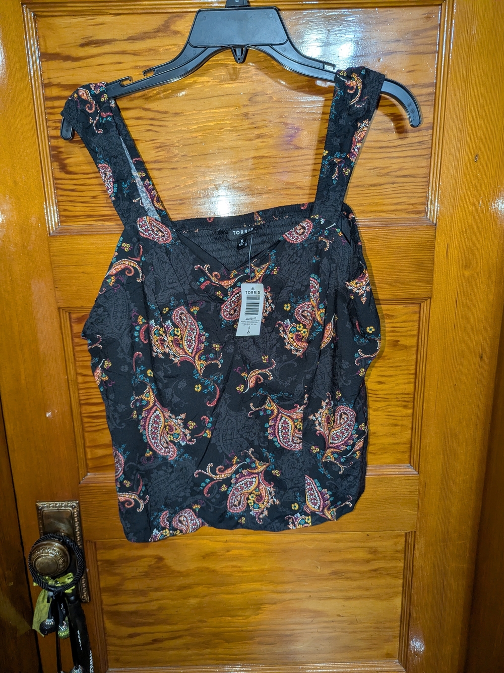 torrid Black Paisley Square-Neck Cami Crop top with Multicolor Print